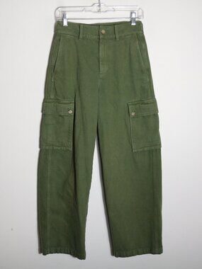 J Crew Relaxed Cargo Pant Heavyweight Twill 25 High Rise Baggy Wide Leg Green